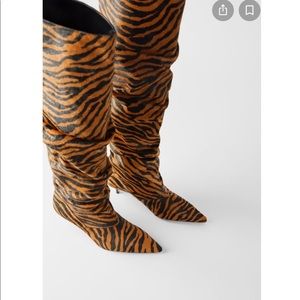 Zara Leather Animal Print Kitten Heel Boots